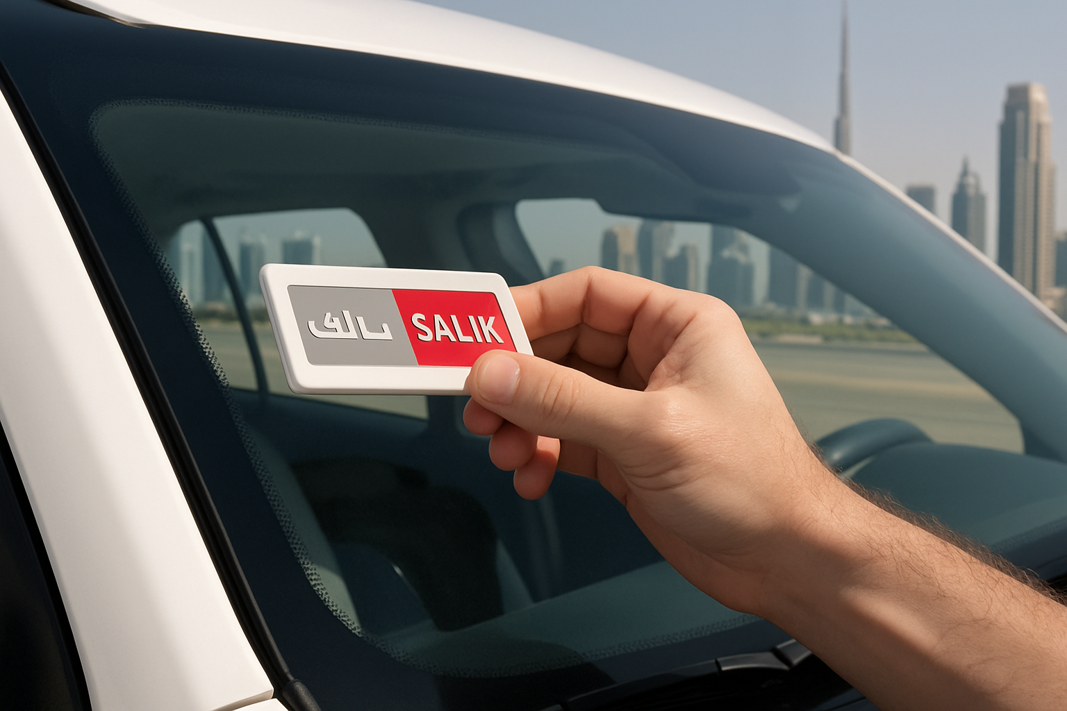 Salik tag installation on Dubai car