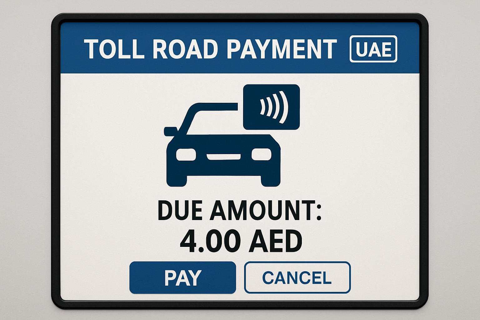 Toll road payment system interface in UAE
