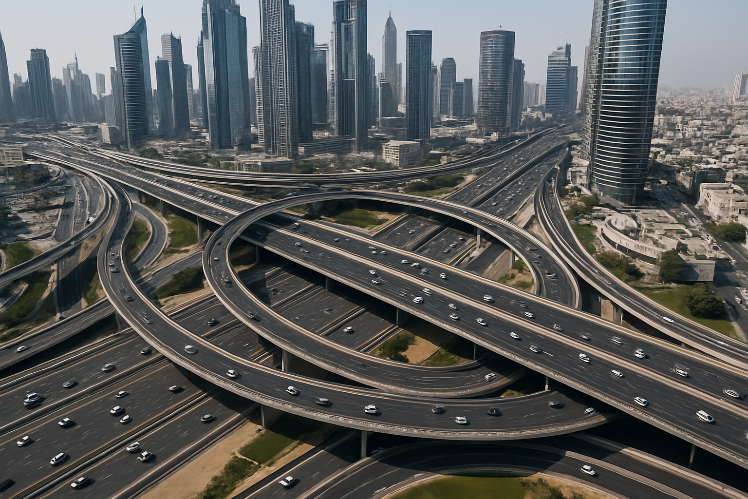 Aerial view of Dubai highways with efficient traffic flow